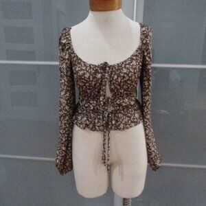 Mixed Threads Ribbon Tie Long Sleeve Peasant Blouse